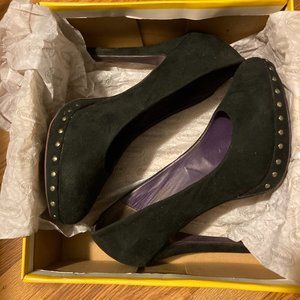 Graceland Black Suede-like Stilettos with nail head trim